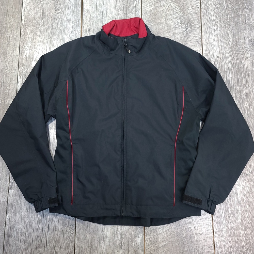 FootJoy DryJoys Jacket Women Small Black Red Golf Full Zip Windbreaker Raglan